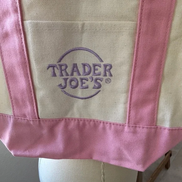Trader Joe’s Limited Edition Pastel Mini Pink and Cream Canvas Tote Bag - Picture 9 of 16
